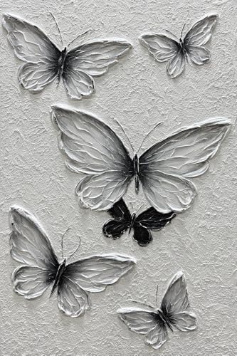 moshinart 24 x 36in Hand-Painted Oil Painting 3D Texture Black White Grey Modern Minimalist Black...