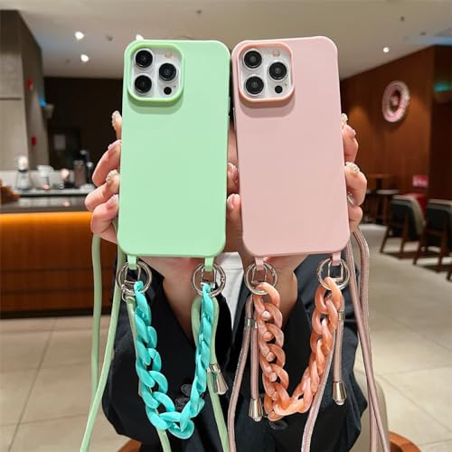 Coque iPhone 13 Mini lanière éviter chutes silicone souple vert