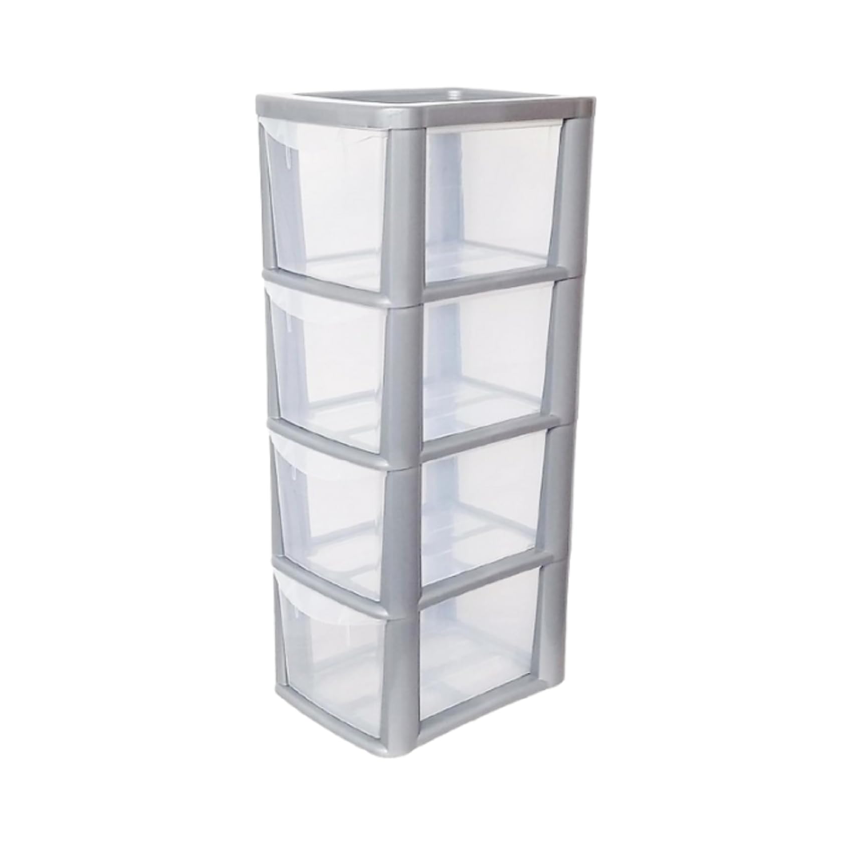 KYY'Z Rattan Effect Drawer Plastic Storage Organizer- Multipurpose Storage Drawer Unit Home Kitchen Office School Garage Bedroom Bathroom Stationery Toys 25Dx19Wx 62Hcm (Silver/Clear, 4 Tier)