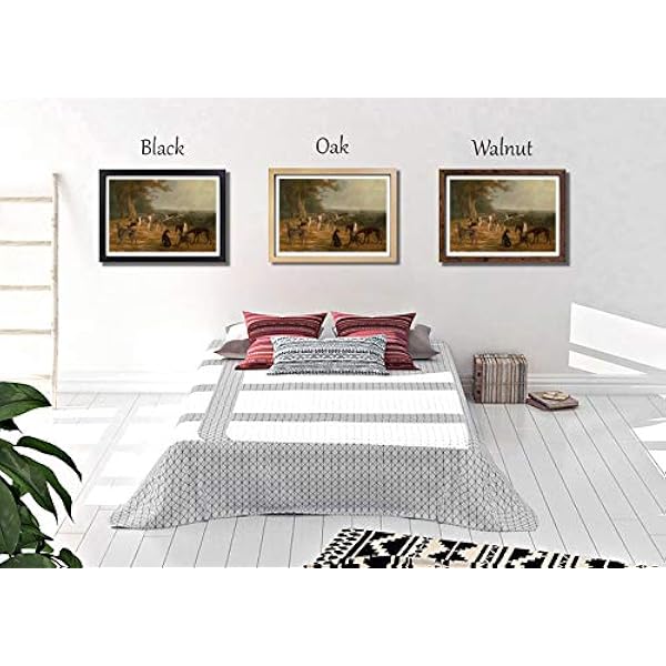 Grande Scatola Arte incorniciata Stampa di Jacques-Laurent Agasse Greyhounds Design | Wall Art Foto, Decorazione per Cucina, Soggiorno, Camera da Letto, corridoio, Noce, A2/62,2 x 45,7 cm/62 x 45 cm