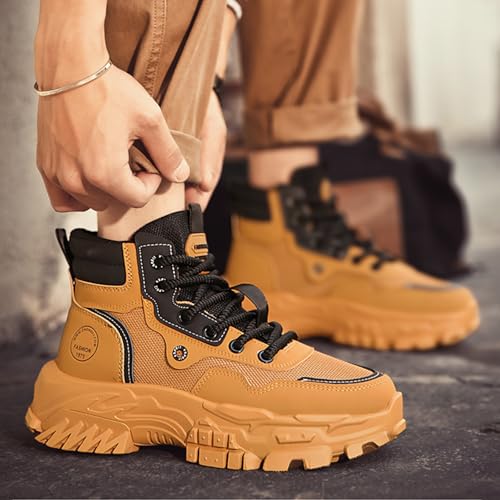 GSIGUL Men's Hiking Boots Outdoor Work Ankle Boots Casual Walking Shoes High Top Fashion Chunky Sneakers3