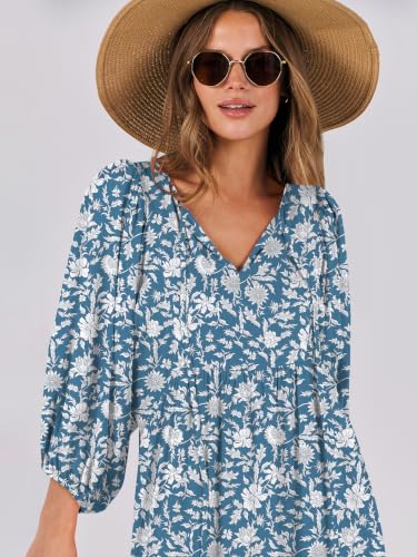 Image of ANRABESS Womens Boho Floral 3 /4 Puff Sleeve Maxi Dress