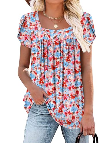 CHICZONE Womens Tops Casual Shirts Tunic Tops Summer Short Sleeve Square Neck Blouse