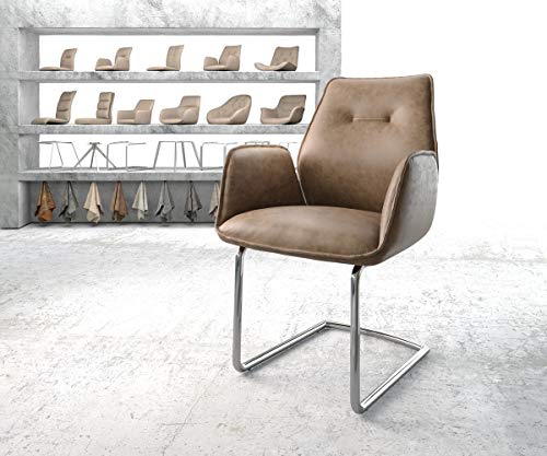 Preisvergleich Produktbild DELIFE Armlehnstuhl Zoa-Flex Freischwinger rund verchromt Kunstleder Braun