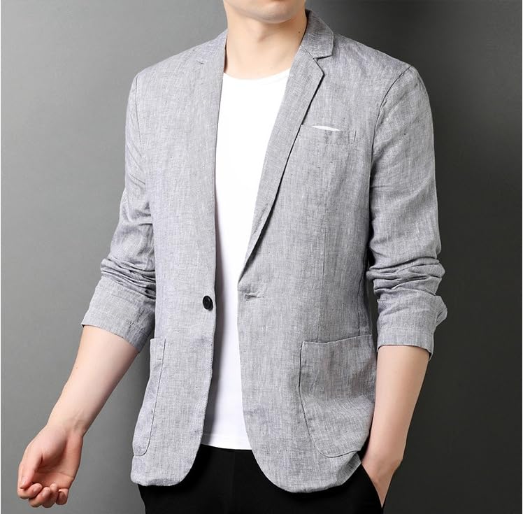 Genérico Chaqueta De Esmoquin, Blazer De Lino para Hombre, Chaqueta De Traje Ligera Informal De Un Botón, Chaqueta Deportiva Ajustada, Chaquetas De Traje De Negocios, Trajes Elegantes para El Día
