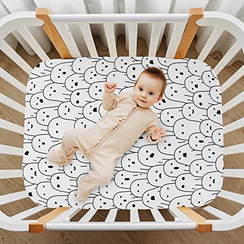Image of Halloween White Ghost Crib Sheets Soft Breathable Fitted Baby Playard Sheets Mattress Cover for Girl Boys, 39 inch x 27 inch x 5 inch