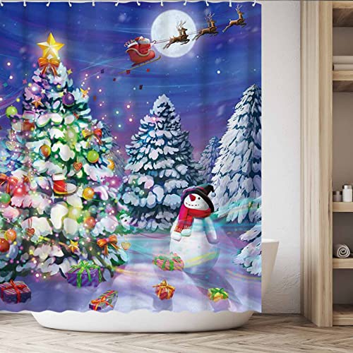 Allenjoy 72x72 Inch Snowy Forest Shower Curtain for Bathroom Sets Winter Christmas Moon Snowman Home Bath Decor Decoration Durable Waterproof Fabric Machine Washable Curtains with 12 Hook