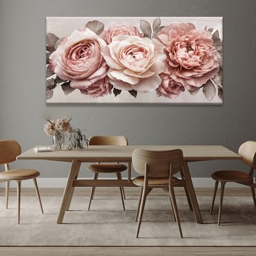 Image of TAIJXAGSG Large Canvas Wall Art For Living Room Prints Modern Canvas Art Wall Decor Pink Flower White Wall Art Picture For Bedroom Office Aesthetic Home Wall Decor Artwork 29 X 58 Inches