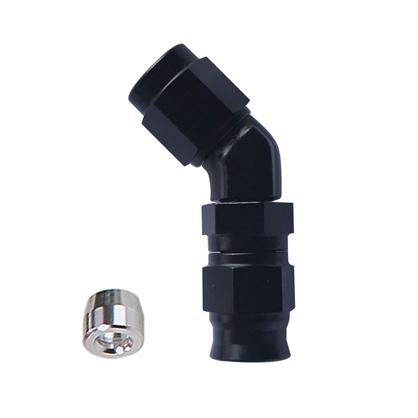 Raccord forgé aluminium 3 AN 45° PTFE finition noire AC