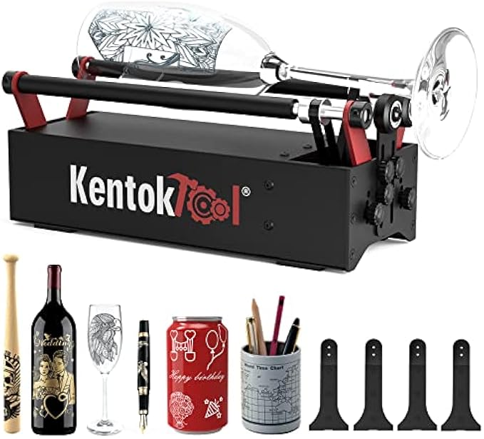 KENTOKTOOL ARot2 Laser Engraver Rotating Drum, 360° Y-axis Roller with 8 Adjustment Diameters, Suitable for 6 to 200mm Cylinders, Cups, Pens, Compatible with LE400PRO and Most Other Laser Engravers