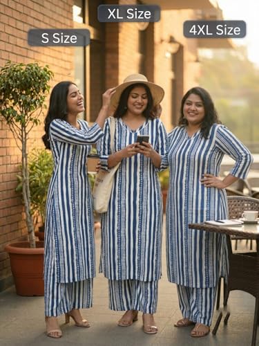 Image of Leriya Fashion Women Printed Kurta Set with Palazzo Pants | Straight Kurta with 3 /4 Sleeves | Ethnic Jaipuri Kurtis Palazzo Set for Women | Kurti for Daily Office & Casual