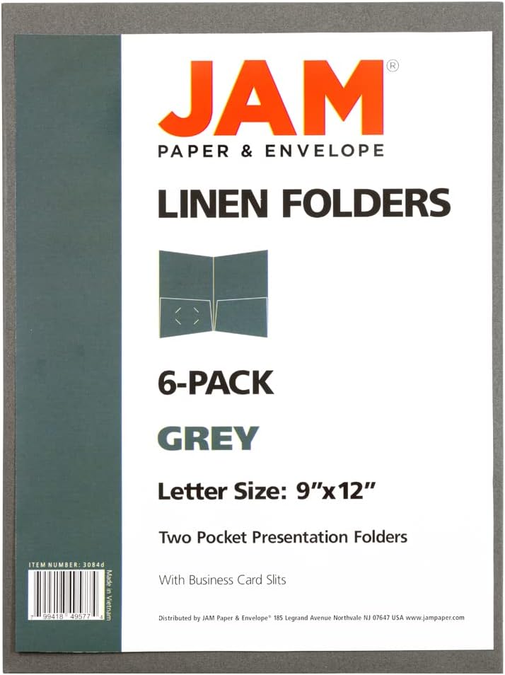 JAM PAPER Two Pocket Textured Linen Presentation Folders - Letter Size Business Folder - Gray - Bulk 100/Box