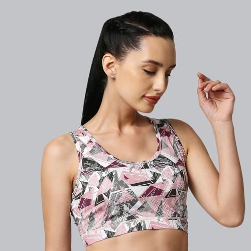 Image of SOIE Women's Medium Impact Quick Dry Padded Racerback Printed Athleisure Sports Bra