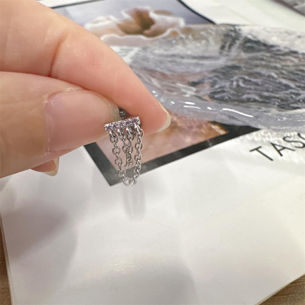 14G Cubic Zirconia Tassel Chain Dangle Dermal Anchor Top and Base, G23 Titanium Microdermal Surface Piercing Stud Internally Threaded Body Piercing Jewelry