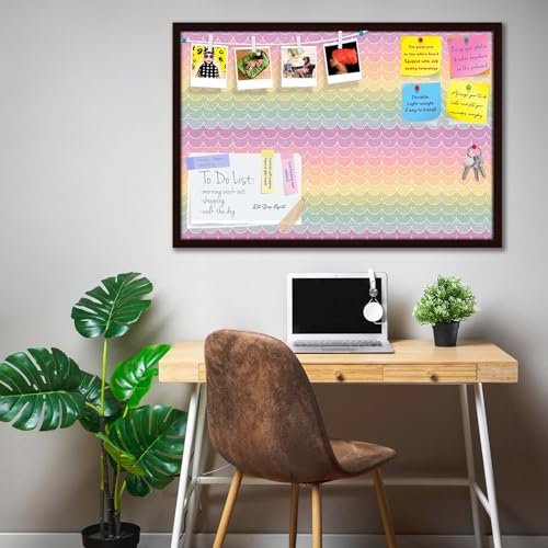 Image of ArtzFolio Wavey | Bulletin Board Notice Pin Board | Vision Soft Board Combo with Thumb Push Pins & Sticky Notes | Dark Brown Frame | 24 x 16 inch (61 x 41 cms)