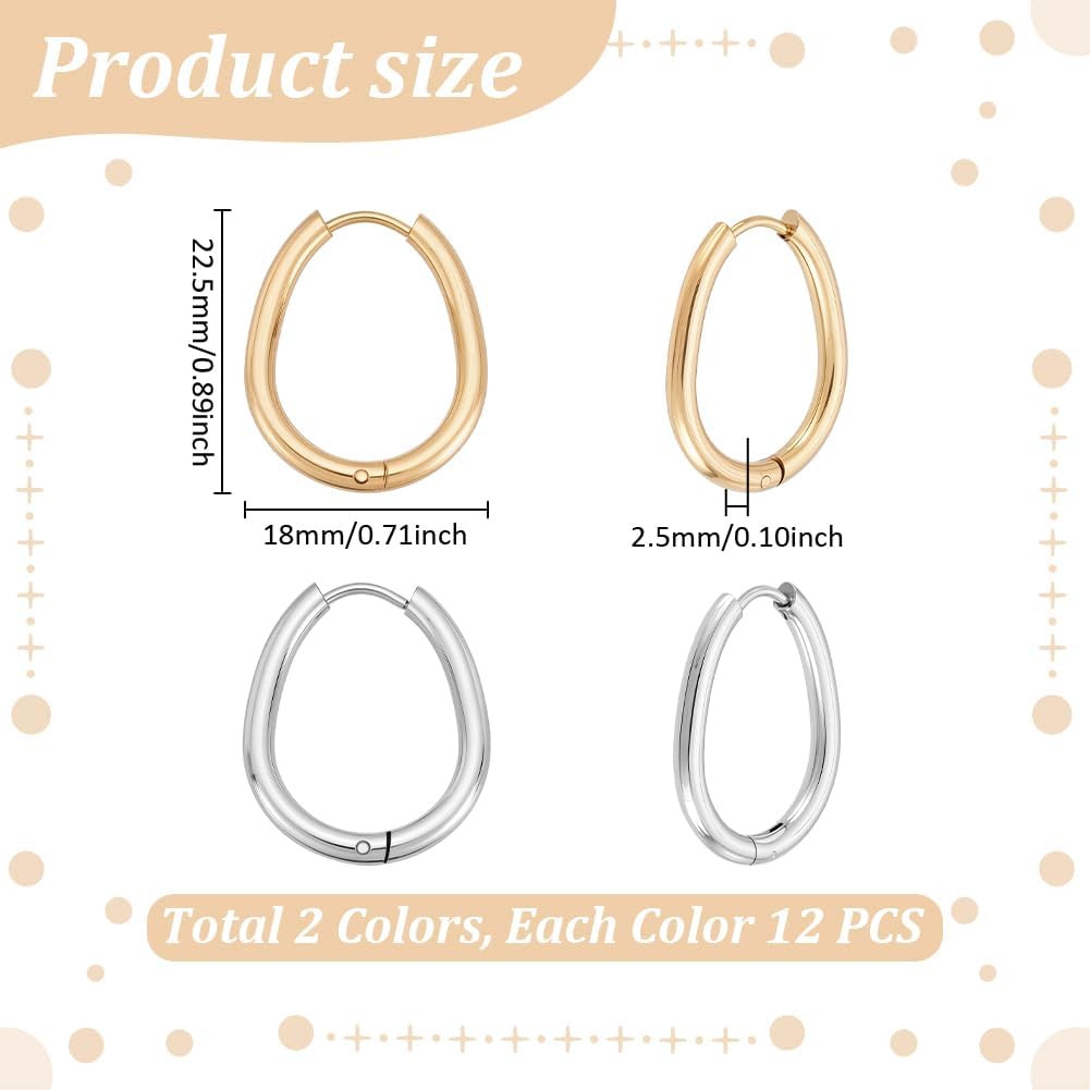 UNICRAFTALE 24Pcs 2 Colors Huggie Hoop Earrings 22.5mm Ear Cuff Tiny Hoop Earring Stainless Steel Earrings Teardrop Earring Earwires Components Jewelry Gift for DIY Jewelry Making