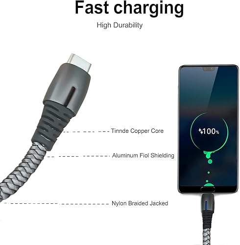 Miniatura 7 de Cable USB C a USB C (100 W 5 A) Typ-c PD cable de datos de carga rápida (6.6 pies gris) + adaptador OTG USB a C hembra 2.0 (negro) + adaptador OTG C