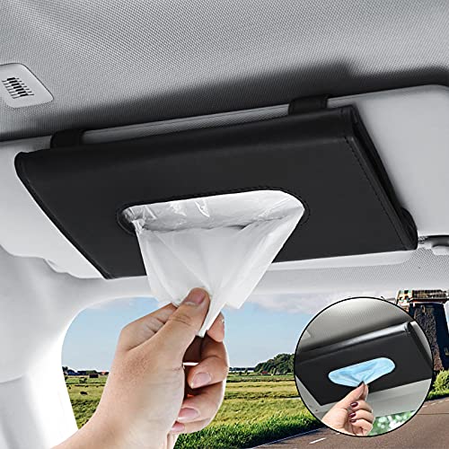 SHL Car Tissue Holder,Mask Holder for Car,Pu Leather Car Visor Tissue Holder, Universal Auto Side Door, Backseat Seat Tissue Box,Car Sunroof Tissue Box(Black)