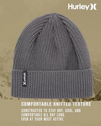 Image of Hurley Men's Cuffed Beanie - Classic Midweight Loose Knitted Winter Hat for Men