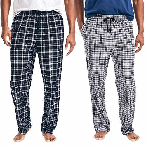 Nautica Men's Sueded Fleece Pajama Pants 2 Pack (Black Plaid/Grey and White Plaid, Medium)