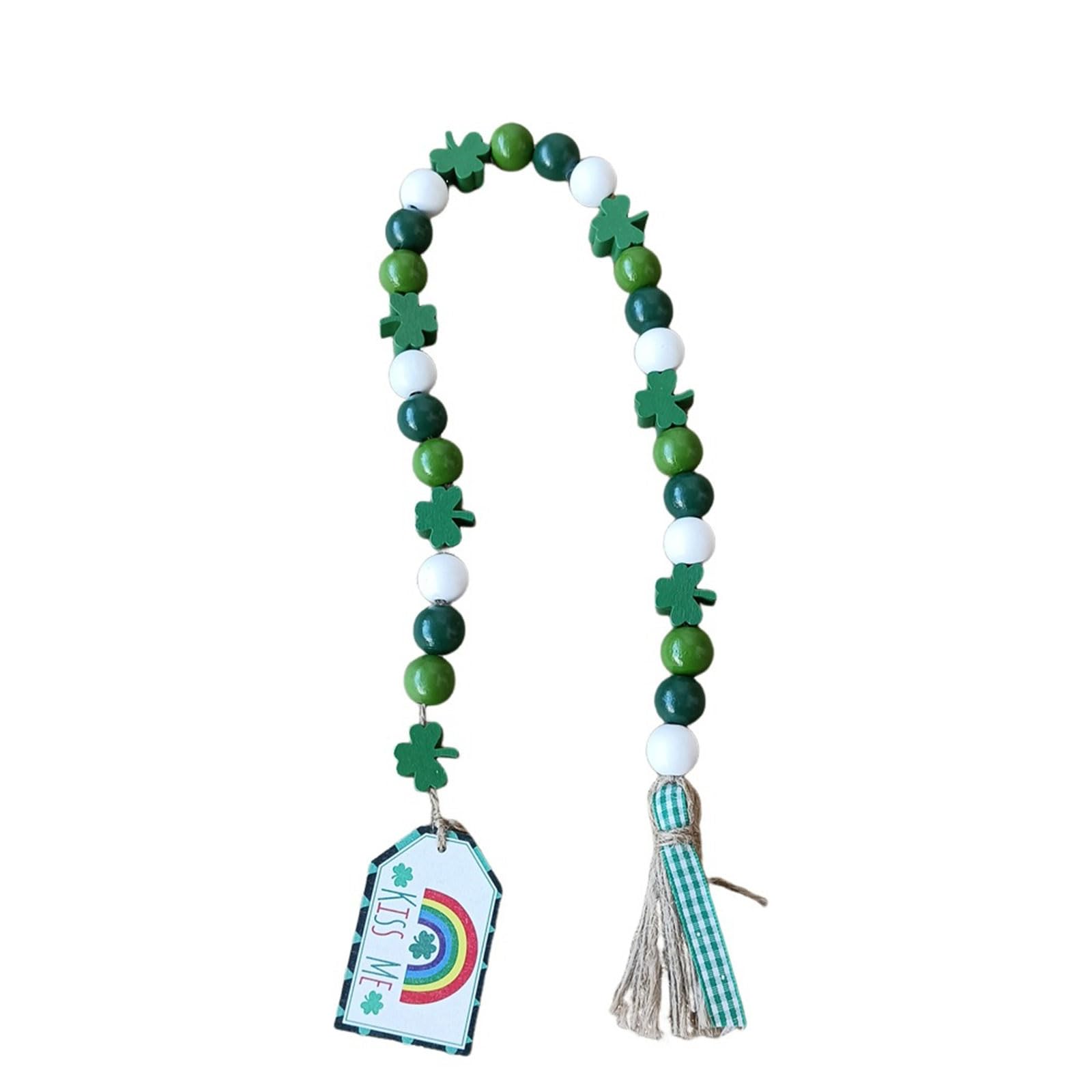 Kalttoy Wooden Beads StPatrick ' s Day Decoration Wood Bead String Hat Wall Hanger Green Decor Irish Bead Garlands Wooden String with Tassels