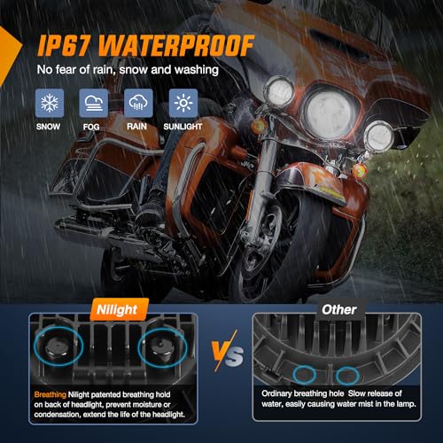 Image of Nilight 7 Inch Motorcycle LED Headlight 4.5 Inch Fog Lights Halo Turn Signal DOT Compatible with Harley Davidson Electra Street Glide Fat Boy Road King Heritage Softail CVO, Chrome