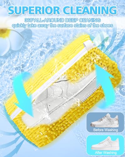 Shoe Washing Machine Bag,Shoe Laundry Bags for Sneakers,Reusable Shoe Washing Bag for All Shoe Types and Sizes,Durable Hidden Zipper Shoe Laundry Bag for Sneaker Gym Shoes (Yellow 3pcs)2
