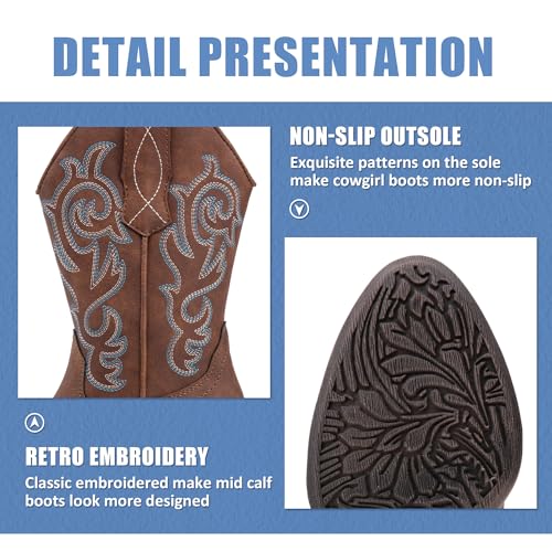 Vepose Women’s Cowboy Mid Calf Boots Cowgirl Western Embroidered Chunky Low Heel 9800 Boots with Zipper3