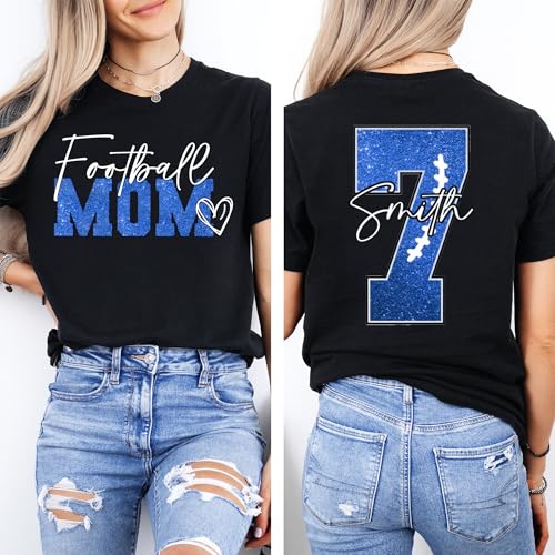 Personalized Football Mom Shirt with Kids Names and Jersey Number, Custom Football Mama Shirt, Women Sport Shirts2