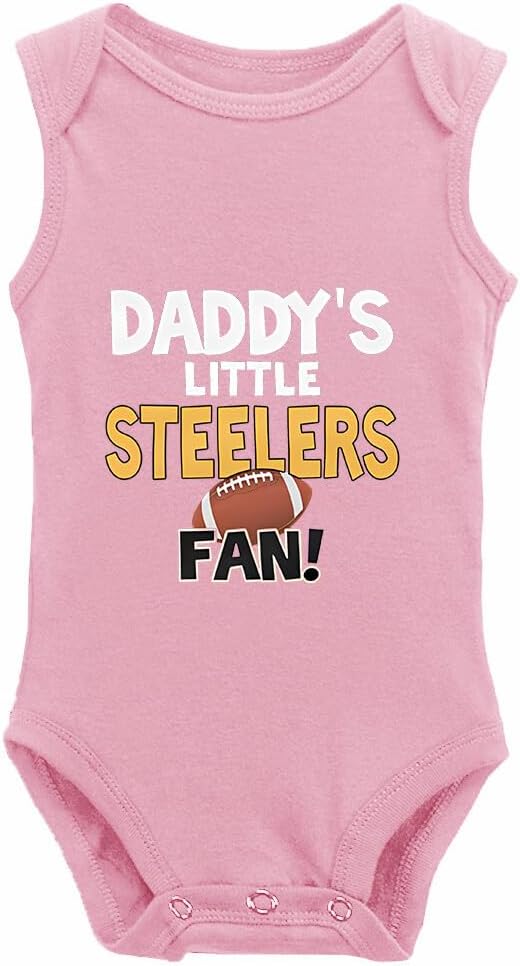 Baby Boy Girl Bodysuit Daddy's Steelers&Fan White Long Sleeve Newborn Organic Bodysuit 0-24 Months
