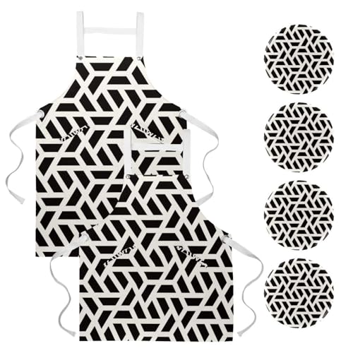 Tablier de serveuse noir et blanc contre les taches de restaurant