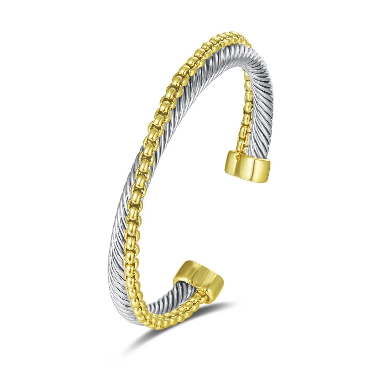 UNY JEWELJewelry Make a Statement with Our Two Tone Twisted Cable Wire Ball Weave Cuff Bangle Makes a Thoughtful and Stylish Gift
