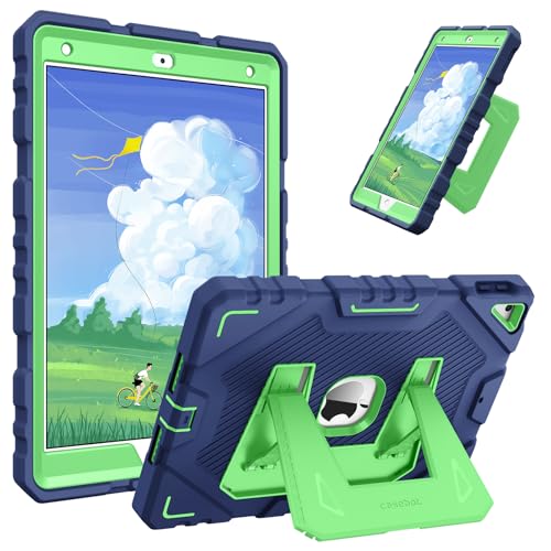 Fintie Case for iPad 9th Generation (2021) / 8th Generation (2020) / 7th Gen (2019) 10.2 Inch, Fully-Body Rugged Heavy Duty Shockproof Protective Case with Built-in Kickstand for Kids, Navy/Green