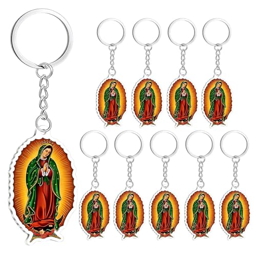 Llavero De Guadalupe Para Bolso | 10 Unidades De Colgante De Acrílico 2D Para Cartera,Pequeños Regalos de Bautizo - para Hombres y Mujeres Buscadores Espirituales Eventos Iglesia Llaves Coche Cumpleañ
