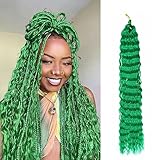 Vustbeauty Ocean Wave Crochet Hair 30 Inch 1 Pack Long Deep Wave Crochet Hair Wavy Braiding Hair Synthetic Curly Crochet Hair For Black Women(30 Inch,1pack,Green)