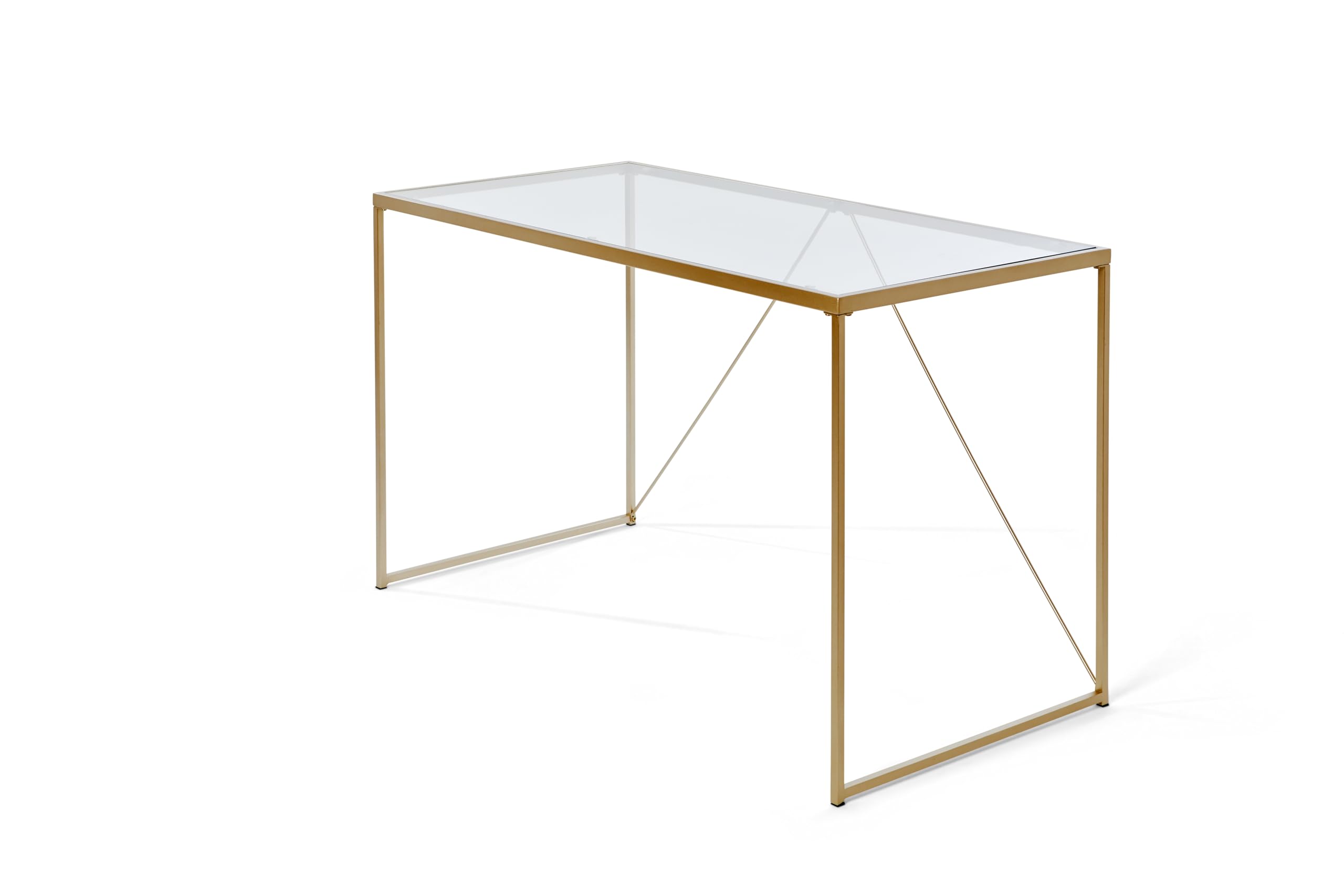 Jahnke Glam Desk - Escritorio de Cristal Templado, Cristal Transparente, Aspecto Dorado, Talla única