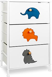 Dresser with 3 Drawers, FRAPOW Storage Tower Nightstand Dresser with Wood Top Metal Frame for Baby Kid Living Room, Bedroom, Hallway, Nursery