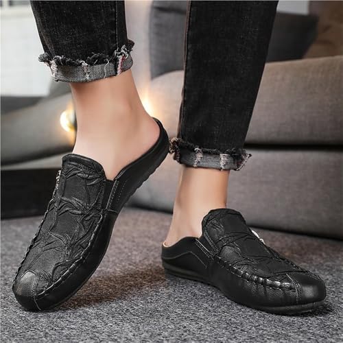 Mens Loafers Shoe Solid Color Stitching Details with Zipper Slippers Anti-Slip Lightweight Flat Heel4
