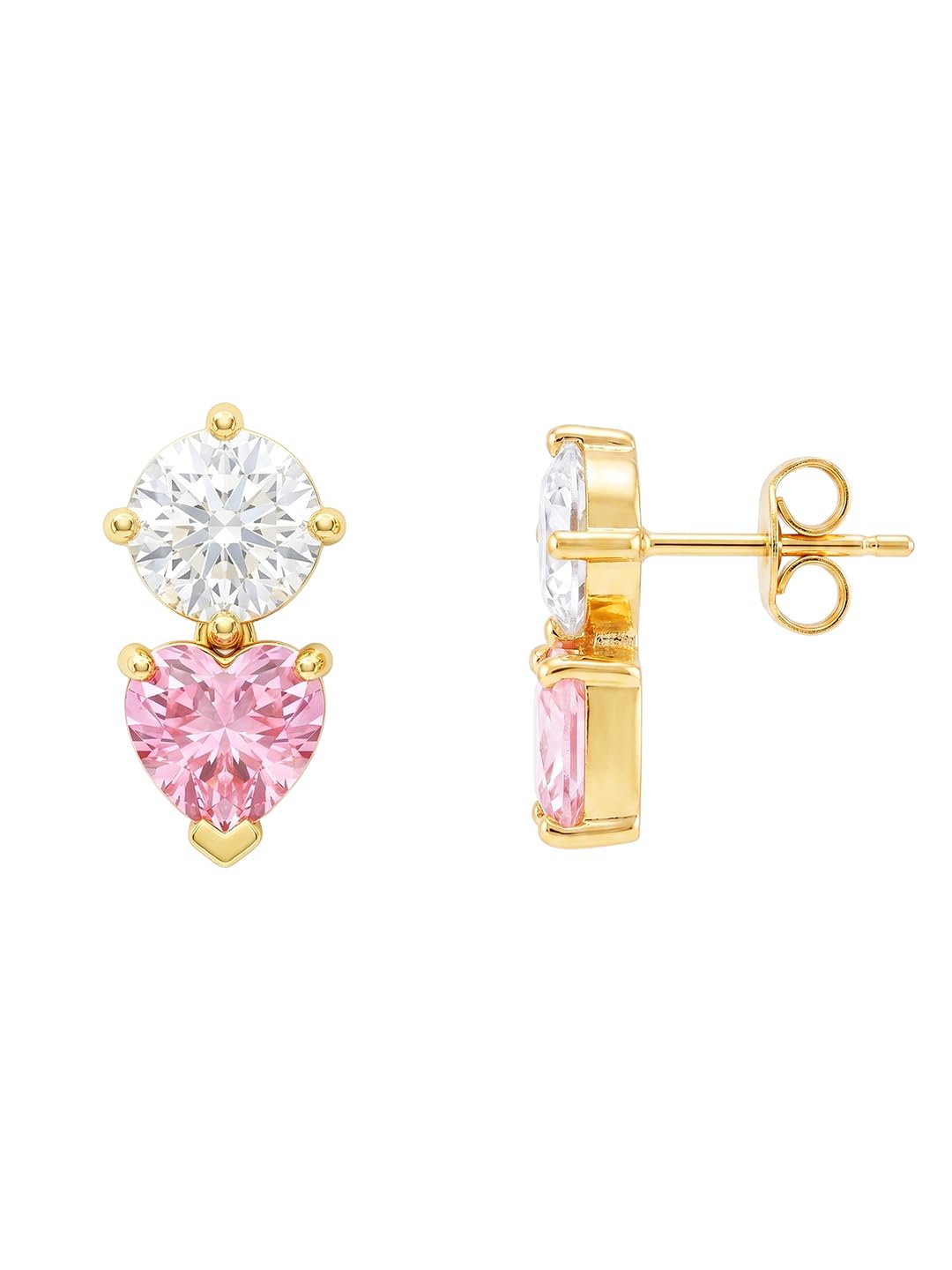 minutiae Round and Pink Heart-Shaped CZ Drop Stud Earring for Women-picture-6