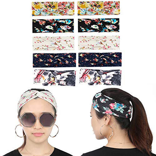 Fashion Women Headband Boho Floal Style Criss Cross Yoga Head Wrap (10 Pack)