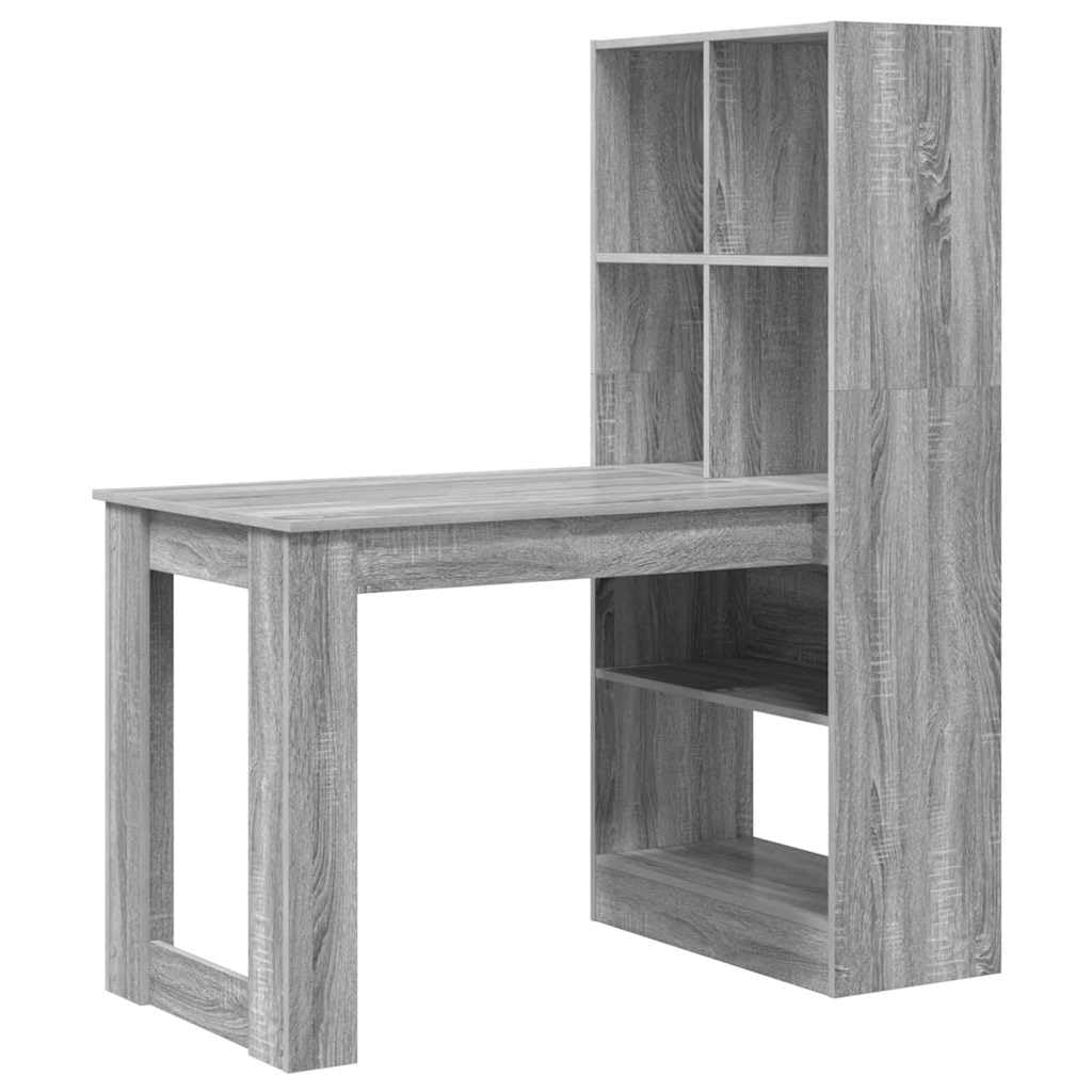 Moderner Schreibtisch mit Stauraum, Graues Sonoma, 122 x 67 x 145 cm, aus Holzwerkstoff mit Regalen und Fächern für Büroorganisation