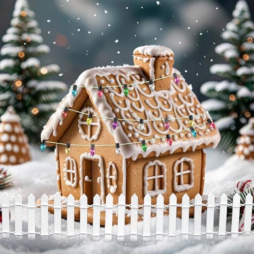 Honosen Wichtel Zubehör Weihnachten, 2 Stück Wichtel Zaun Gartenzaun 180×5cm mit 2 Wichtel Lichterkette, Puppenhaus Zubehör, Wichteltür Zubehör, Miniatur Deko für Mini Feengarten Modellbau Blumentopf