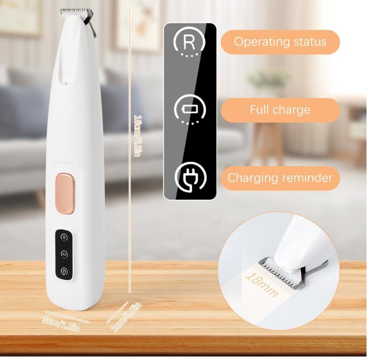 Image of Dog Trimmer, Saffory Paw Trimmer, Saffory Electric Dog Trimmer for Paws, Pet Paws Trimmer with Led Light, Rechargeable Low Noise Pet Trimmer Hair Clipper-1set White with Oil(1)