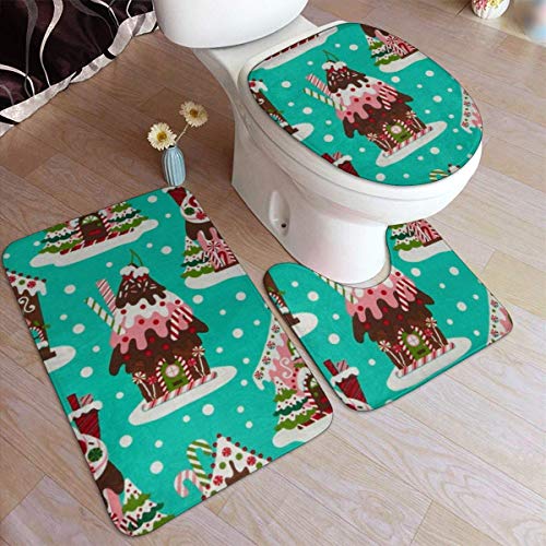 RedBeans - Juego de 3 Alfombrillas de baño Antideslizantes de Franela, diseño de Casas de Jengibre