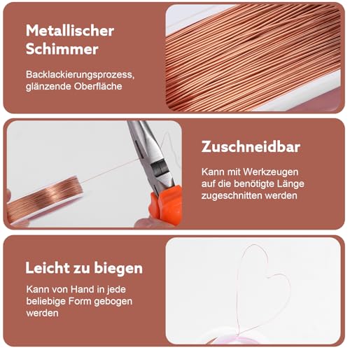 90m x 0,3mm Draht zum Basteln, Basteldraht Dünn Basteln Perlendraht Kupferdraht Schmuckdraht für Schmuckherstellung Modellbau Bastelarbeiten (30m/Rollen)