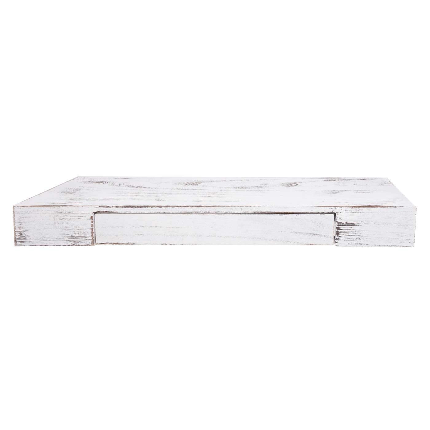 Mendler Estantería de pared HWC-H37 con cajón de madera maciza, 8 x 80 x 25 cm, color blanco | Estantería flotante para pared, estantería colgante