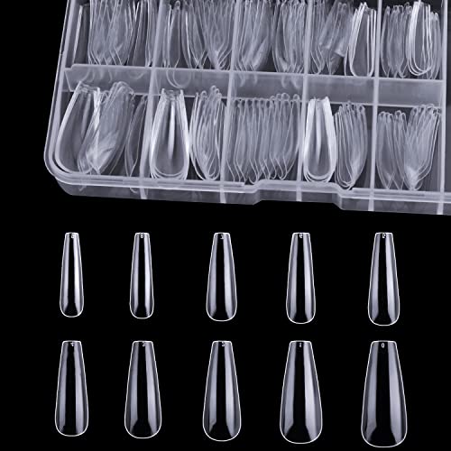 550 Pieces 10 Different Sizes False Nails and Capsules, Acrylic Nail Capsule for Long Artificial Nail Art with Transparent Box Acrylic False Nails (Increase 10%)