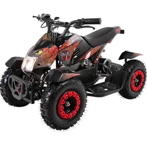 Actionbikes Motors Kinder Quad Elektro ATV Cobra | 𝟑𝟔 Volt 𝟖𝟎𝟎 Watt Motor bis 𝟐𝟒 km/h - Kinderquad - Pocket Quad - Safety Touch Fußschalter - Miniquad - Für Kinder ab 8 Jahren  Rot/Schwarz