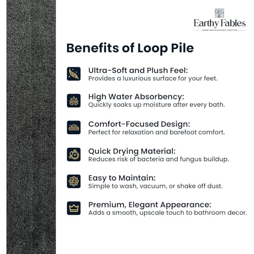 Image of Earthy Fables Soft Microfiber Bath Mat - Loop Pile, Quick Dry, Anti-Skid, Water Absorbent, Non-Slip, Machine Washable Floor Rug, Shower Mat, Door Mat for Bathroom, Bedroom, 60x40 cm - Grey