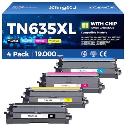 Image of TN635XL TN635 Toner Cartridge Set 4-Pack High Yield Replacement Compatible for Brother HL-L8430CDW HL-L8570CDW L8430CDWT MFC-L8730CDW MFC-L8930CDW MFC-L8970CDW EX575 Printer Black Cyan Magenta Yellow